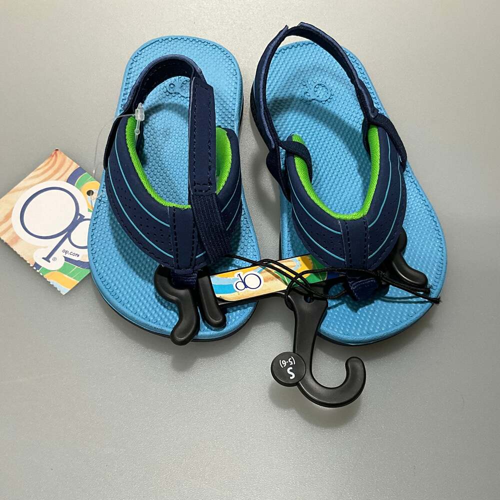 Ocean Pacific Toddler Boy's Flip Flops with Backstrap - Blue/Navy, Size 5-6